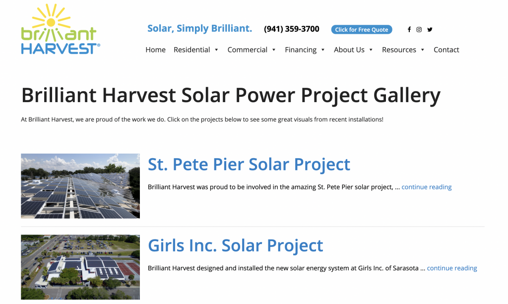 brilliant harvest projects page design