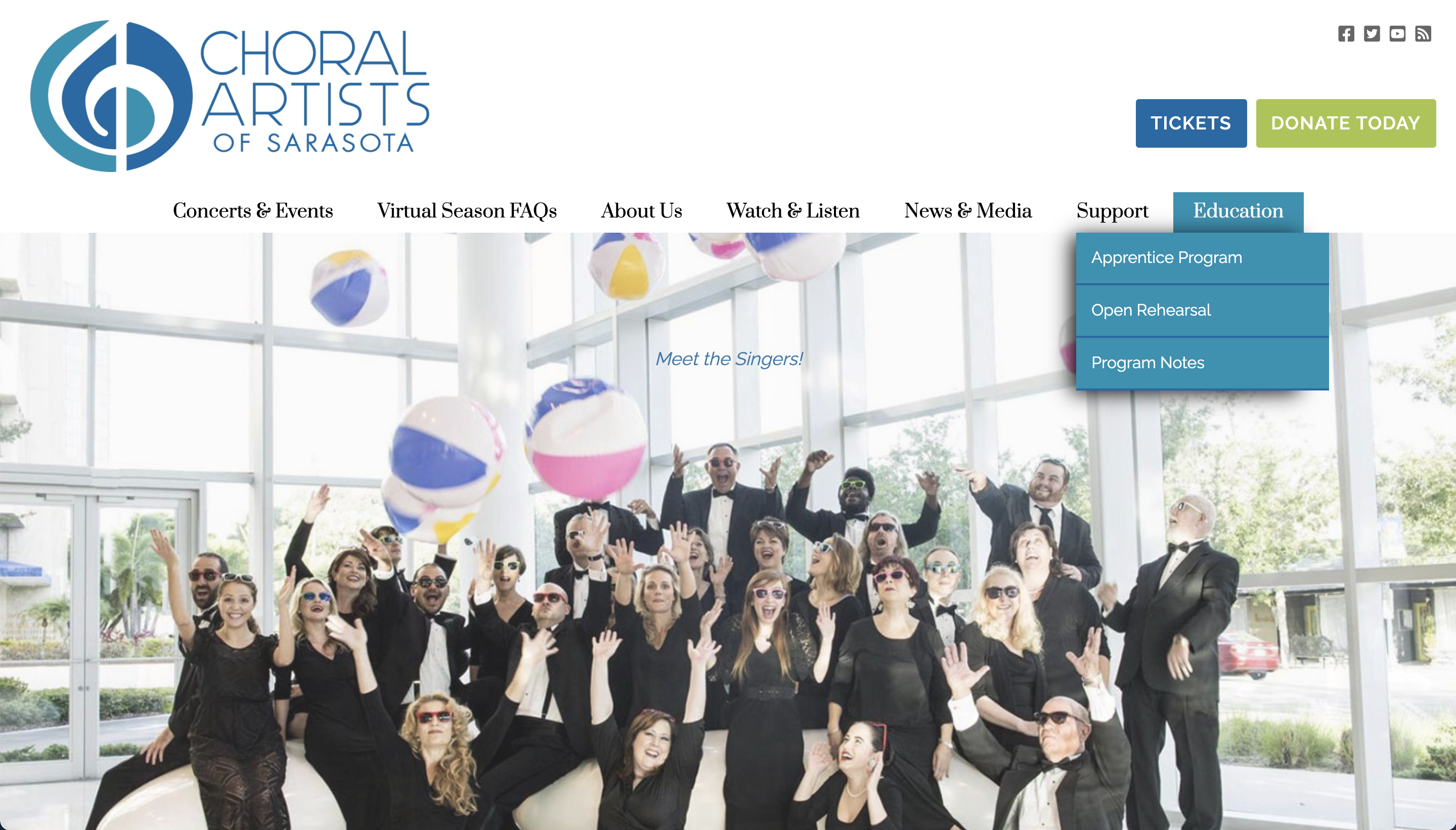 Choral Artists of Sarasota home page design