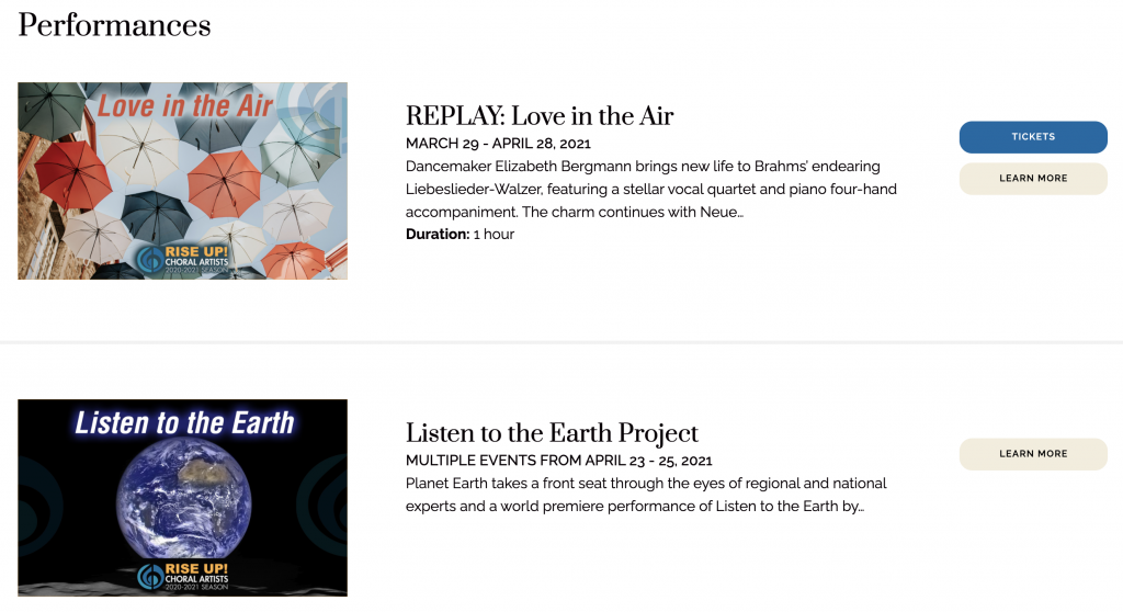 Choral Artists of Sarasota home page section design