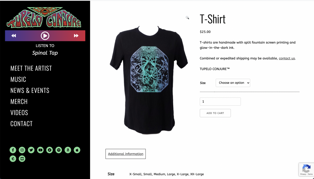 Tupelo Conjure merchandise page design