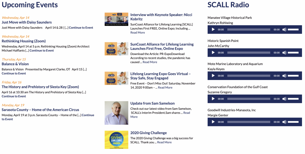 SCALL home page section design